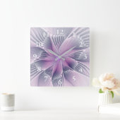 Horloge Carrée Joli rose Fleur Moderne Abstrait Fractal Art (Maison)