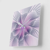 Horloge Carrée Joli rose Fleur Moderne Abstrait Fractal Art (Angle)