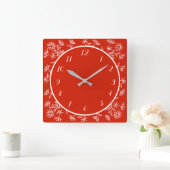 Horloge Carrée Joli Rouge Blanc Floral Design Décor Design (Maison)