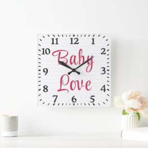 Horloge Carrée  Jolie chambre de bébé aux fleurs roses et pois 