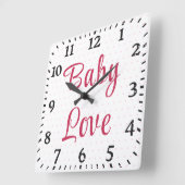 Horloge Carrée Jolie chambre de bébé aux fleurs roses et pois (Angle)