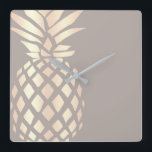 Horloge Carrée Jolie élégante cuivre rose or ananas & gris<br><div class="desc">Ananas rose en or faux cuivre moderne.</div>