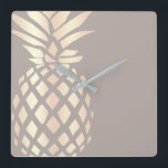 Horloge Carrée Jolie élégante cuivre rose or ananas & gris<br><div class="desc">Ananas rose en or faux cuivre moderne.</div>