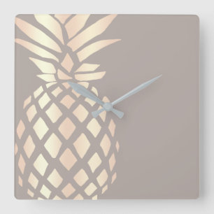 Horloge Carrée Jolie élégante cuivre rose or ananas & gris