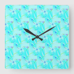 Horloge Carrée Jolie Fleur Bleue