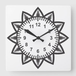 Horloge Carrée Jolie Fleur de Soleil Étoilée