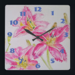 Horloge Carrée Jolie Lys Rose Aquarelle Art Flower<br><div class="desc">Shabby Chic Lilac Purple Pansies Pansy Floral Room Horloge. Conçu à partir de mon aquarelle originale.</div>