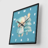 Horloge Carrée Jolie Ours et Noël (Angle)