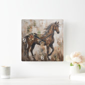 Horloge Carrée Jolie peinture florale à cheval (Maison)