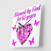 HORLOGE CARRÉE JOLIE ROSE FLORALE 65E ANNIVERSAIRE CONCEPTION (Angle)