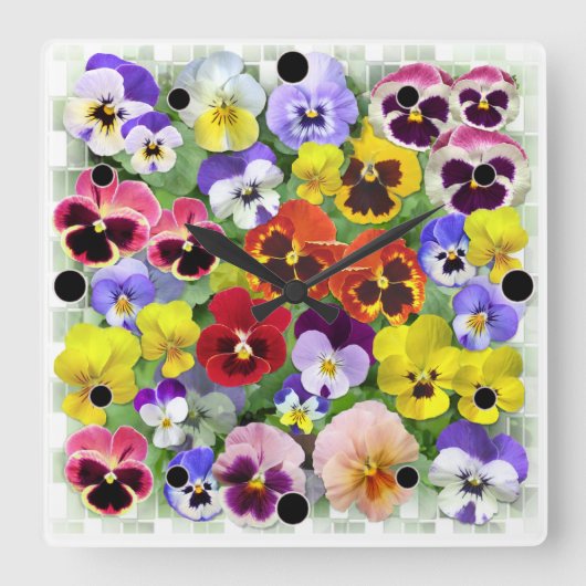 Horloge Carrée Jolies Pansies (Recto)