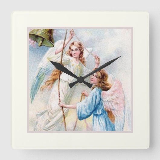 Horloge Carrée Jolis Anges Avec Cloche (Recto)