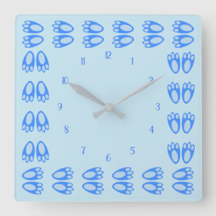 Horloge Carrée Jolis Pieds de Lapin Bleu pour Garçon Pâques Crèch