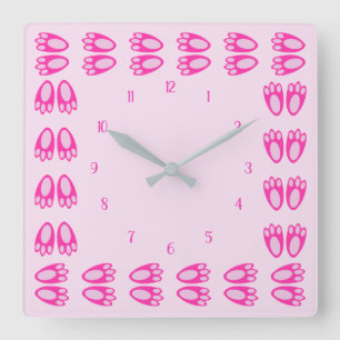 Horloge Carrée Jolis Pieds de Lapin Rose pour Fille Nouveau-Né Pâ