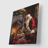 Horloge Carrée Jolly Old Saint Nick (Angle)