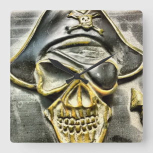 Horloge Carrée jolly roger Pirate trésor coffre