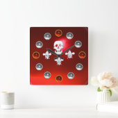 Horloge Carrée JOLLY ROGER SKULL TROIS LILIES DRAPEAUX BLANCS Rou (Maison)