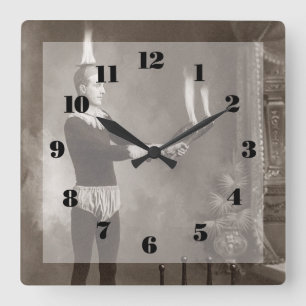 Horloge Carrée Jongleur de feu vintage