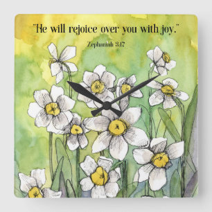 Horloge Carrée Jonquilles Fleurs de la Bible pour se réjouir de t