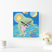 Horloge Carrée Jouer aux dauphins (Maison)