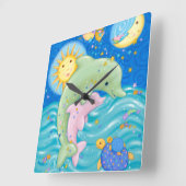 Horloge Carrée Jouer aux dauphins (Angle)