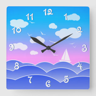 Horloge Carrée Jouer Beau Paysage de mer de couleur Bleu Océan