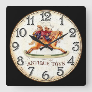 Horloge Carrée Jouets antiques Cheval Rocse Teddy Bear