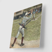 Horloge Carrée Joueur de baseball lancé à la deuxième base (Angle)