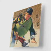 Horloge Carrée Joueur de baseball vintage, juge-arbitre (Angle)
