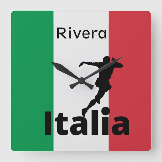 Horloge Carrée Joueur de football, Italie personnalisable (Recto)