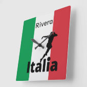 Horloge Carrée Joueur de football, Italie personnalisable (Angle)