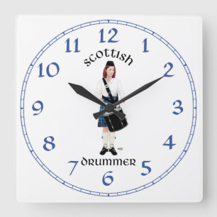 Horloge Carrée Joueur de tambour écossais - Kilt bleu