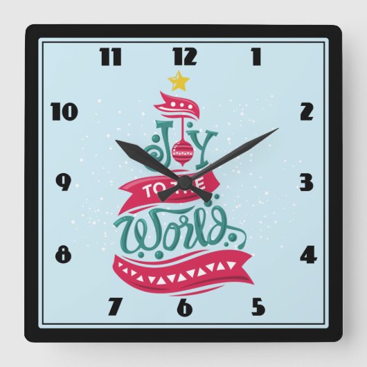 Horloge Carrée Joy to the World Christmas Citation Typographie (Recto)