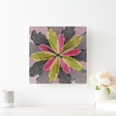 Horloge Carrée Joy, Vert rose Anthracite Imaginaire Fleur Fractal (Maison)