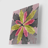 Horloge Carrée Joy, Vert rose Anthracite Imaginaire Fleur Fractal (Angle)