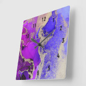 Horloge Carrée Joyau Abstrait doré rose pourpre (Angle)