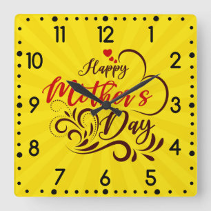 Horloge Carrée Joyeuse Fête des Mères Élégant Design-23331 Bougeo