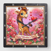 Horloge Carrée Joyeuse Saint Valentin Girafe (Recto)