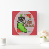 Horloge Carrée Joyeuses vacances chiot (Maison)