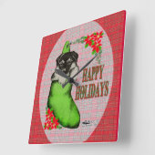 Horloge Carrée Joyeuses vacances chiot (Angle)