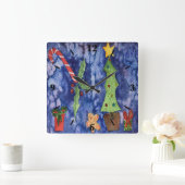 Horloge Carrée Joyeuses vacances Classique Noël Icônes Aquarelle (Maison)