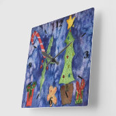 Horloge Carrée Joyeuses vacances Classique Noël Icônes Aquarelle (Angle)