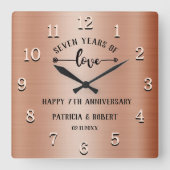 Horloge Carrée Joyeux 7e anniversaire Mariage de cuivre (Recto)