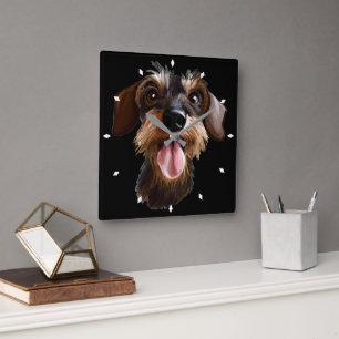 Horloge Carrée Joyeux À poils durs Dachshund