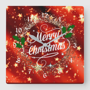 Horloge Carrée Joyeux Christmans, parties scintillant et brillanc