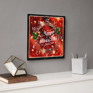 Horloge Carrée Joyeux Noël, design de vacances,