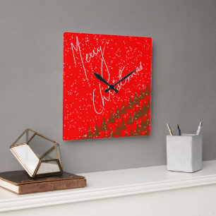 Horloge Carrée Joyeux Noël Dessiné à la Main