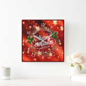 Horloge Carrée Joyeux Noël étincelant et brillant (Maison)