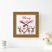 Horloge Carrée Joyeux Noël Père Noël Reindeer Rouge Vert Plaid  (Maison)