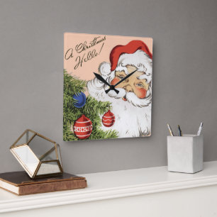 Horloge Carrée Joyeux Noël vintage ! Santa Claus jovial